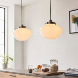 Polished Nickel Ceiling Pendant Light Opal Glass Shade Hanging Lighting Fixture - thumbnail 4