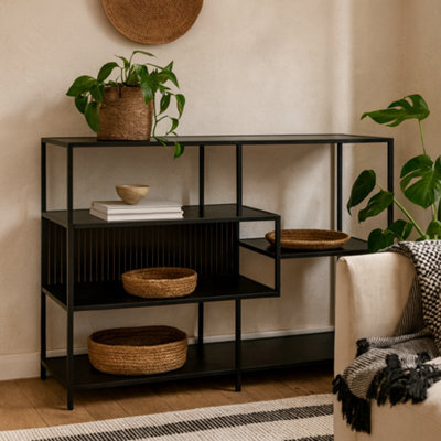 Wyld Haus Paris Wide Black Metal Bookcase 4 Shelves, Ash Black Melamine, 1140X350X780mm - image 1