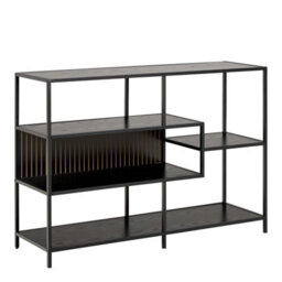 Wyld Haus Paris Wide Black Metal Bookcase 4 Shelves, Ash Black Melamine, 1140X350X780mm - thumbnail 2