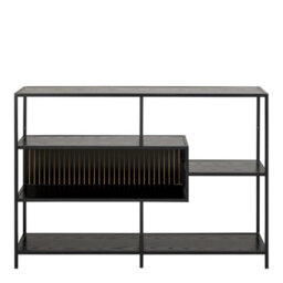 Wyld Haus Paris Wide Black Metal Bookcase 4 Shelves, Ash Black Melamine, 1140X350X780mm - thumbnail 3