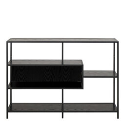 Wyld Haus Paris Wide Black Metal Bookcase 4 Shelves, Ash Black Melamine, 1140X350X780mm - thumbnail 5