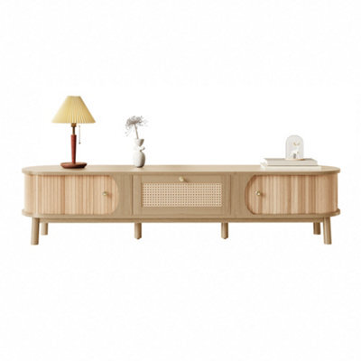 Matteo Rustic Tv Stand - 170Cm Wide Media Unit With Natural Wood Doors & Rattan Drawers For Living Room Storage - image 1