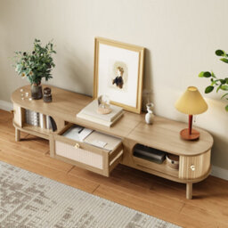 Matteo Rustic Tv Stand - 170Cm Wide Media Unit With Natural Wood Doors & Rattan Drawers For Living Room Storage - thumbnail 5