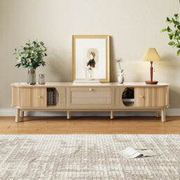 Matteo Rustic Tv Stand - 170Cm Wide Media Unit With Natural Wood Doors & Rattan Drawers For Living Room Storage - thumbnail 2