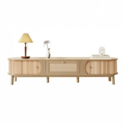 Matteo Rustic Tv Stand - 170Cm Wide Media Unit With Natural Wood Doors & Rattan Drawers For Living Room Storage