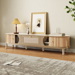 Matteo Rustic Tv Stand - 170Cm Wide Media Unit With Natural Wood Doors & Rattan Drawers For Living Room Storage - thumbnail 4