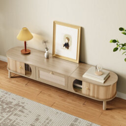Matteo Rustic Tv Stand - 170Cm Wide Media Unit With Natural Wood Doors & Rattan Drawers For Living Room Storage - thumbnail 3