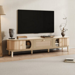 Matteo Rustic Tv Stand - 170Cm Wide Media Unit With Natural Wood Doors & Rattan Drawers For Living Room Storage - thumbnail 9