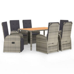 Berkfield 7 Piece Garden Dining Set Grey Poly Rattan&solid Wood Acacia - thumbnail 2