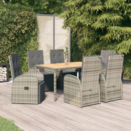 Berkfield 7 Piece Garden Dining Set Grey Poly Rattan&solid Wood Acacia - thumbnail 1