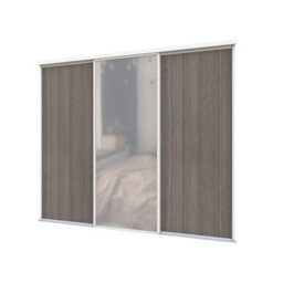 A-Class Sliding Doors Set Of 3 Dark Oak & Mirror Sliding Wardrobe Door Kit, White Frame & Tracks, Opening Height (H) 225-226Cm & Width (W) 223-224Cm - thumbnail 1