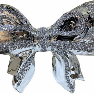Biznest Set Of 2 Ceramic Crushed Diamond Bow Stylish Ornament 3D Wall Art Crystal Home Decor 32X27Cm