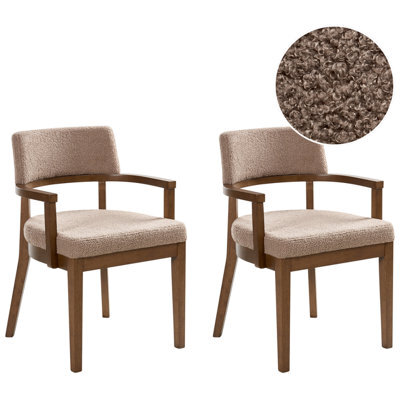 Beliani Set Of 2 Dining Chairs Dalbo Boucle Brown/ Taupe - image 1