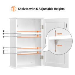 Yaheetech White Wall Mounted Cabinet Storage With 3 Tiers Adjustable Shelf - thumbnail 7