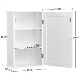 Yaheetech White Wall Mounted Cabinet Storage With 3 Tiers Adjustable Shelf - thumbnail 4