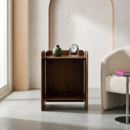 Sweeek - Exotic Acacia Wood Bedside Table With 2 Levels Walnut Coloured 40X30X50 Cm - Tara - thumbnail 1