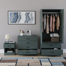Lassic Vida Designs Riano 3 Piece Bedroom Set (1 Drawer Bedside Chest, 4 Drawer Chest, 2 Door 2 Drawer Wardrobe), Green - thumbnail 2