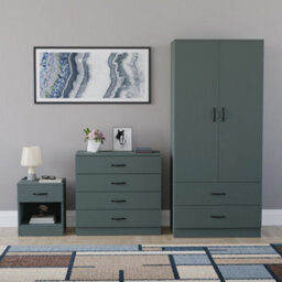 Lassic Vida Designs Riano 3 Piece Bedroom Set (1 Drawer Bedside Chest, 4 Drawer Chest, 2 Door 2 Drawer Wardrobe), Green - thumbnail 7