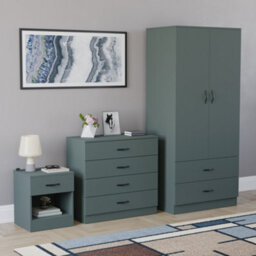Lassic Vida Designs Riano 3 Piece Bedroom Set (1 Drawer Bedside Chest, 4 Drawer Chest, 2 Door 2 Drawer Wardrobe), Green - thumbnail 6