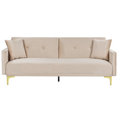 Beliani Sofa Bed 3 Seater Lucan Velvet Beige - image 1
