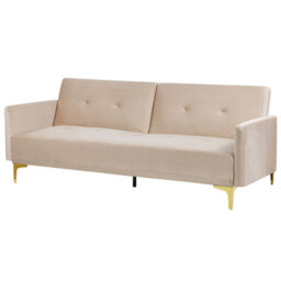 Beliani Sofa Bed 3 Seater Lucan Velvet Beige - thumbnail 6