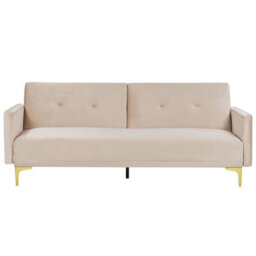 Beliani Sofa Bed 3 Seater Lucan Velvet Beige - thumbnail 4