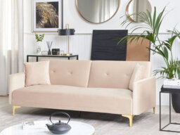 Beliani Sofa Bed 3 Seater Lucan Velvet Beige - thumbnail 2
