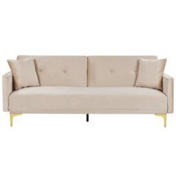 Beliani Sofa Bed 3 Seater Lucan Velvet Beige - thumbnail 1