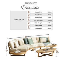Furniturebox Uk Wisley Wood & Cream 6 Seat Curved Garden Sofa + Table Set - thumbnail 7