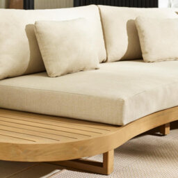 Furniturebox Uk Wisley Wood & Cream 6 Seat Curved Garden Sofa + Table Set - thumbnail 5