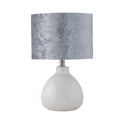 First Choice Lighting Tuscan White Ceramic Lamp With Grey Crushed Velvet Shade - image 1