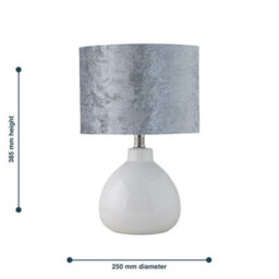First Choice Lighting Tuscan White Ceramic Lamp With Grey Crushed Velvet Shade - thumbnail 7