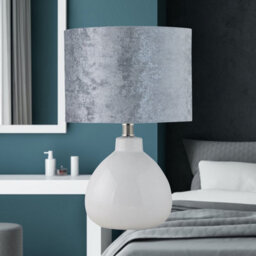 First Choice Lighting Tuscan White Ceramic Lamp With Grey Crushed Velvet Shade - thumbnail 6
