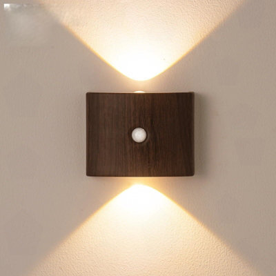 Amorly Wiring Free Rechargeable Wall Light, Wireless Bedside Ambience Night Lamp, Stairway Motion Sensor Light (Walnut Wood) - image 1