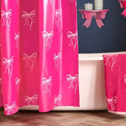 Ohs Bows Mould Proof Shower Curtain With 12 Hooks - Pink - thumbnail 1