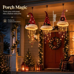 Amorly Hanging Santa Hat Chandelier Warm Led Lights Christmas Decor Warm Led Hanging Santa Hat Chandelier For Porch, Party,indoor Outdoor - thumbnail 4