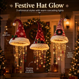 Amorly Hanging Santa Hat Chandelier Warm Led Lights Christmas Decor Warm Led Hanging Santa Hat Chandelier For Porch, Party,indoor Outdoor - thumbnail 3