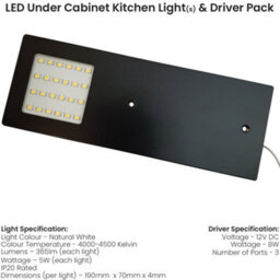 Sleek Matt Black Ultra-Slim Led Kitchen Light & Driver Kit - Natural White Illumination - thumbnail 2