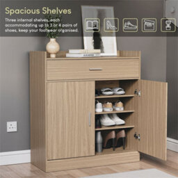 Shoe Rack Cabinet Storage Wooden Cupboard Door Drawer Unit Pine - thumbnail 4