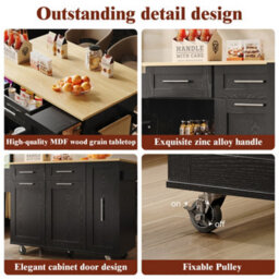 Modern Kitchen Island Kitchen Cabinet Buffet Cabinet Dining Cart With Wood Grain - thumbnail 5