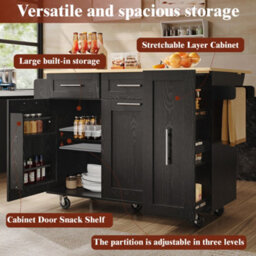 Modern Kitchen Island Kitchen Cabinet Buffet Cabinet Dining Cart With Wood Grain - thumbnail 4
