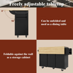 Modern Kitchen Island Kitchen Cabinet Buffet Cabinet Dining Cart With Wood Grain - thumbnail 3