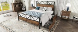 Btm 4Ft6 Double Metal Bed Black Wood Colour With Storage Drawers For Adults And Teenagers - thumbnail 9