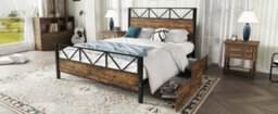 Btm 4Ft6 Double Metal Bed Black Wood Colour With Storage Drawers For Adults And Teenagers - thumbnail 8