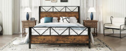 Btm 4Ft6 Double Metal Bed Black Wood Colour With Storage Drawers For Adults And Teenagers - thumbnail 7