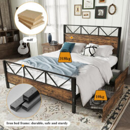 Btm 4Ft6 Double Metal Bed Black Wood Colour With Storage Drawers For Adults And Teenagers - thumbnail 6