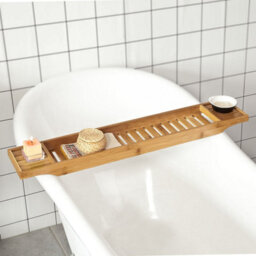 Sobuy Frg212-N, Bamboo Bath Tray Bath Shelf Wooden Bathtub Caddy Rack For Bathtubs, Wine Glass Holder And Candle Slot - thumbnail 4