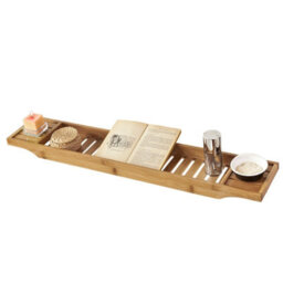 Sobuy Frg212-N, Bamboo Bath Tray Bath Shelf Wooden Bathtub Caddy Rack For Bathtubs, Wine Glass Holder And Candle Slot