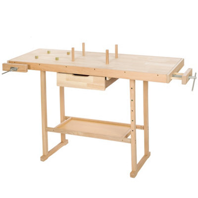 Tectake Woodworking Bench - With 2 Vices, Spacious Drawer, Shelf 137 X 50 X 87 Cm - Brown - image 1