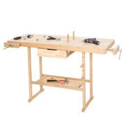 Tectake Woodworking Bench - With 2 Vices, Spacious Drawer, Shelf 137 X 50 X 87 Cm - Brown - thumbnail 2